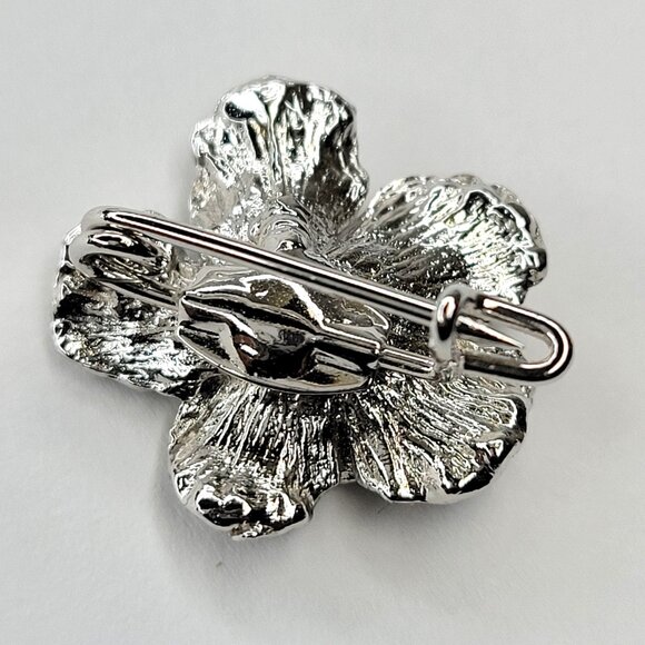 Four Mini Flower Brooch Pins Rhodium Plated Hibiscus Flower Pins - Set of 4 Pins - Picture 7 of 8